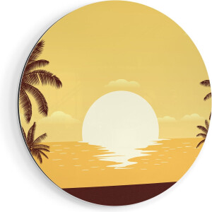 Artaza Dibond Muurcirkel Zonsondergang Met Palmbomen - Abstract - Ø 50 cm - Klein - Wandcirkel - Rond Schilderij - Voor Binnen en Buiten