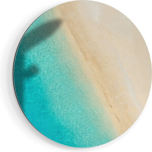 Artaza Dibond Muurcirkel Silhouet Van Een Vliegtuig Op Het Strand - Ø 40 cm - Klein - Wandcirkel - Rond Schilderij - Voor Binnen en Buiten