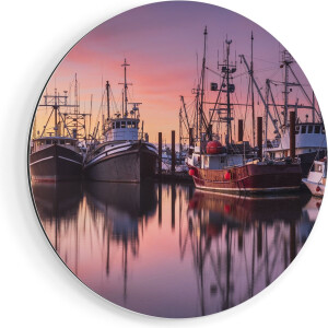 Artaza Dibond Muurcirkel Schepen in de Haven - Boten - Ø 70 cm - Wandcirkel - Rond Schilderij - Voor Binnen en Buiten