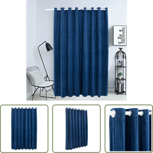 vidaXL Gordijn Blauw - Fluwelen Gordijn - Gordijn verduisterend met ringen 290x245 cm fluweel blauw - Verduisterend Gordijn - Kamergordijn - Living Gordijn
