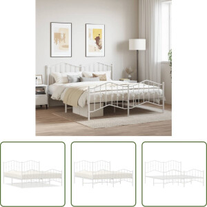The Living Store Bedframe Classic - Metaal - 207x166x98 cm - Wit