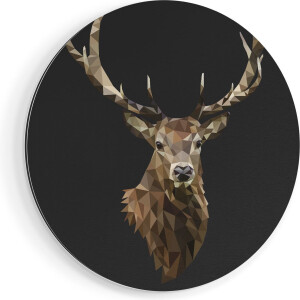 Artaza Dibond Muurcirkel Origami Hertenkop - Hert - Abstract - Ø 60 cm - Wandcirkel - Rond Schilderij - Voor Binnen en Buiten