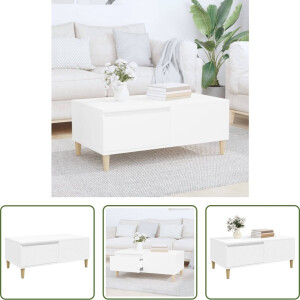 The Living Store Salontafel - Scandinavisch - Wit - 90 x 50 x 36.5 cm - Houten poten