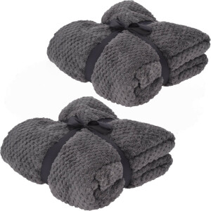Fleece dekens/plaids - 2x - grijs - 130 x 170 cm