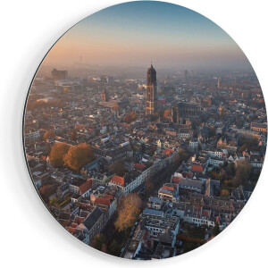 Artaza Dibond Muurcirkel Utrecht Vanuit De Lucht - Ø 50 cm - Klein - Wandcirkel - Rond Schilderij - Voor Binnen en Buiten