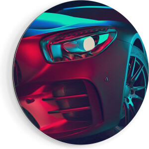 Artaza Dibond Muurcirkel Moderne Auto Van Dichtbij - Ø 60 cm - Wandcirkel - Rond Schilderij - Voor Binnen en Buiten