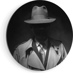 Artaza Dibond Muurcirkel Man Met Een Hoedje In Het Donker - Zwart Wit - Ø 70 cm - Wandcirkel - Rond Schilderij - Voor Binnen en Buiten