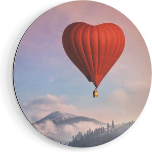 Artaza Dibond Muurcirkel Luchtballon in de Vorm van een Hart - Ø 90 cm - Groot - Wandcirkel - Rond Schilderij - Voor Binnen en Buiten
