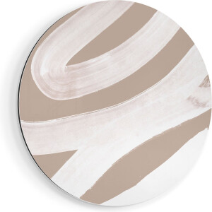 Artaza Dibond Muurcirkel Abstracte Kunst - Witte Strepen op Beige - Ø 40 cm - Klein - Wandcirkel - Rond Schilderij - Voor Binnen en Buiten