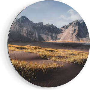 Artaza Dibond Muurcirkel Zwart Zand In De Bergen Van IJsland - Ø 90 cm - Groot - Wandcirkel - Rond Schilderij - Voor Binnen en Buiten