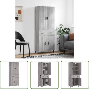 The Living Store Hoge Kast - Dressoir en Opzetkast - Grijs Sonoma Eiken - 69.5 x 34 x 180 cm - Duurzaam Materiaal