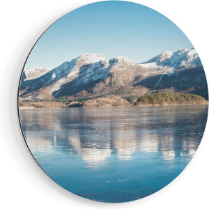 Artaza Dibond Muurcirkel Meer Bij Het Bergen Landschap In Noorwegen - Ø 60 cm - Wandcirkel - Rond Schilderij - Voor Binnen en Buiten