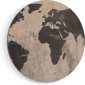 Artaza Dibond Muurcirkel Oude Wereldkaart - Ø 60 cm - Wandcirkel - Rond Schilderij - Voor Binnen en Buiten