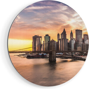 Artaza Dibond Muurcirkel Brooklyn Bridge Brug In New York - Ø 60 cm - Wandcirkel - Rond Schilderij - Voor Binnen en Buiten