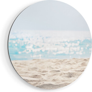 Artaza Dibond Muurcirkel Helder Witte Strand Met Zee Uitzicht - Ø 90 cm - Groot - Wandcirkel - Rond Schilderij - Voor Binnen en Buiten