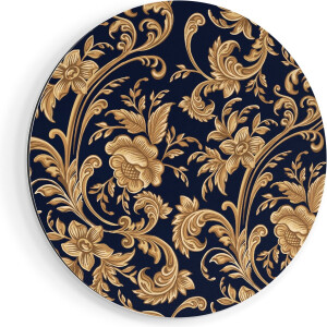 Artaza Dibond Muurcirkel Decoratieve Gouden Bloemen Achtergrond - Ø 50 cm - Klein - Wandcirkel - Rond Schilderij - Voor Binnen en Buiten