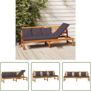 The Living Store Houten Slaapbank - 200 x 60 x 75 cm - Massief Acaciahout - Grijs Kussen