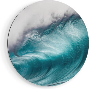 Artaza Dibond Muurcirkel Grote Golfen op de Helder Blauwe Zee - Ø 50 cm - Klein - Wandcirkel - Rond Schilderij - Voor Binnen en Buiten
