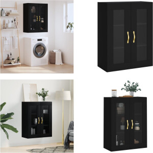 vidaXL Hangkast 69-5x34x90 cm zwart - Wandkast - Wandkasten - Hangkast - Hangende Kast