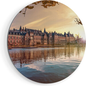 Artaza Dibond Muurcirkel Binnenhof Gebouw in Den Haag - Ø 80 cm - Groot - Wandcirkel - Rond Schilderij - Voor Binnen en Buiten