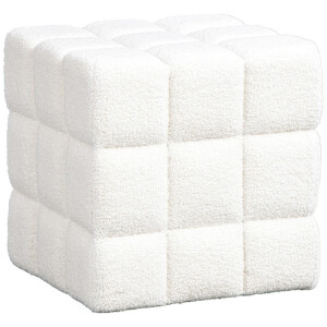 Leen Bakker - Poef Marbella - 43xØ43 Cm - Stof - Wit