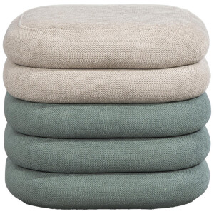 Leen Bakker - Poef Toledo - Grijs/groen - 41xØ38 Cm - Stof - Groen#Grijs - 44x44x40 Cm
