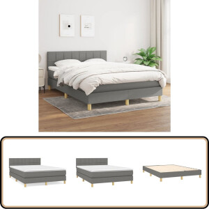 vidaXL Boxspring met matras - 140x200 cm - Donkergrijs Boxspringbed - Donkere Kleuren - Tweepersoonsbed - Hoofdbord Verstellen - Pocketveer Matras