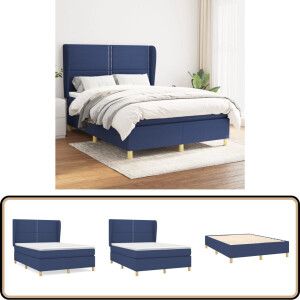 vidaXL Boxspring - Blauw - 140x190 cm - Inclusief Matras Boxspringbed - Boxspring - Slaapkamerinrichting - Tweepersoonsbed - Blauwe Bed