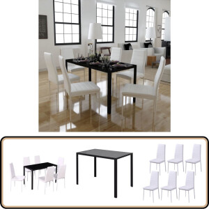 vidaXL Eetkamerset 7-delig - Wit & Zwart Eetkamerset - Tafel En <a title="stoelen" href="https://furn.nl/stoelen">stoelen</a> - Zwarte Eetkamerstoel - Witte Eetkamerstoel - Moderne Eetkamer