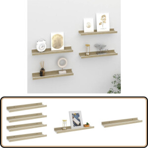 vidaXL Wandschappen 4 st wit en sonoma eikenkleurig Wanddecoratie - Mdf Wandplank - Hangplankje - Opbergmogelijkheden - Wit Meubilair