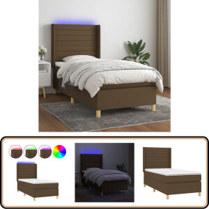 vidaXL Boxspring LED donkerbruin 90x190 cm Boxspring - Led Bed - Donkere Bruine Boxspring - Tweepersoons Bed - Boxspring Met Led