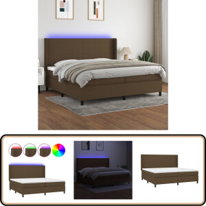 vidaXL Boxspring met LED - Donkerbruin - 200x200 cm Boxspring Bed - Donkere Bruine Boxspring - Led Boxspring - Pocketed Spring Mattress - Adjustable Headboard