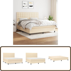 vidaXL Boxspring - crèmekleurig - 180x200 cm Boxspringbed - Boxspring - Creme Kleurig Bed - Slaapcomfort - Pocketed Veren Matras