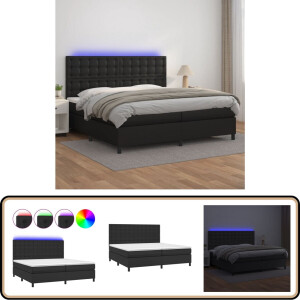 vidaXL Boxspring - Kunstleer - 200x200 cm - Zwart Boxspring Bed - Slaapcomfort - Led Verlichting - Kunstleder - Pocketed Spring Mattress