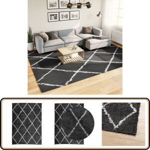 vidaXL Vloerkleed - Vloerkleden - Tapijt - Vloerbedekking - Vloerkleed shaggy hoogpolig modern 240x340 cm zwart en crème