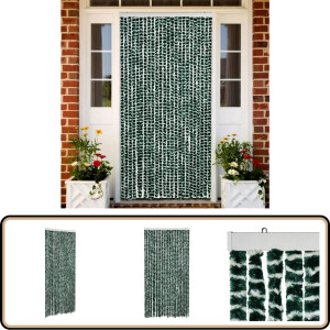 vidaXL Vliegengordijn Chenille - 100x230 cm - Groen/Wit Vliegengordijn - Deurgordijn - Insectennet - Mugafscherming - Ramendecoratie