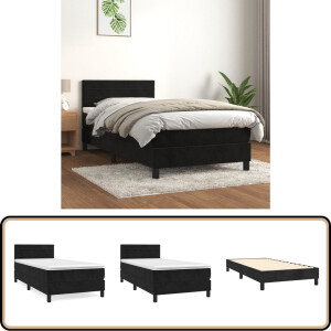 vidaXL Boxspring - Fluweel - Zwart - 100x200 cm Boxspringbed - Zwarte Boxspring - Velvet Boxspring - Verstelbare Hoofdbord - Pocketveer Matras