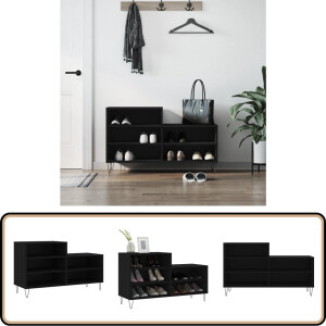 vidaXL Schoenenkast Zwart - 102x36x60 cm Schoenenkast - Houten Schoenenkast - Zwarte Schoenenkast - Schoenenrek - Opbergruimte