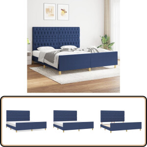 vidaXL Bedframe - Stof - Blauw - 180x200 cm Bed Frame - Bed Met Hoofdeinde - Boxspring - Tweepersoon Bed - Blauwe Bed