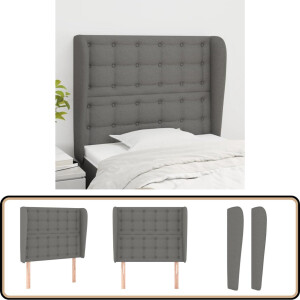 vidaXL Hoofdbord met randen - 83x23x118/128 cm - Stof - Donkergrijs Hoofd Bord - Bedhoofdbord - Hoofdkussen - Slaapcomfort - Bedroom Decor