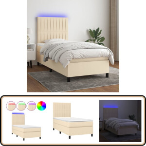vidaXL Boxspring met LED verlichting - Crèmekleurig Boxspring Bed - Led Bed - Creme Boxspring - Pocketed Spring Mattress - Comfortabele Boxspring