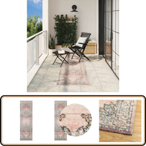 vidaXL Vloerkleed ARBIZU 80x250 cm Vintage Stijl Vloerkleed - Vintage Vloerkleed - Multikleuren Vloerkleed - Polyester Vloerkleed - Waterdicht Vloerkleed
