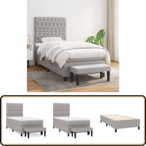 vidaXL Boxspring met matras stof lichtgrijs 90x200 cm Boxspringbed - Tweepersoonsbed - Bed Frame - Grijs Bed - Modern Bed