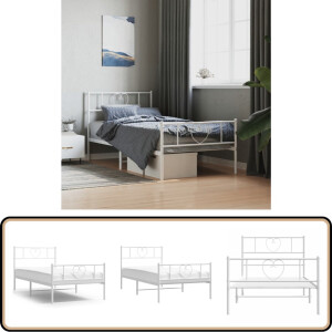 vidaXL Wit Metalen Bedframe - 75x190 cm Metalen Bedframe - Klassiek Bed - Wit Bed - Staal Bedframe - Bed Met Opbergruimte