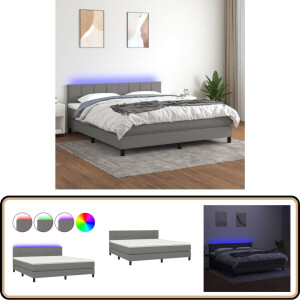vidaXL Boxspring met LED 160x200 cm donkergrijs Boxspring - Led Lamp - Tweepersoonsbed - Grijs Bed - Pocketed Spring Mattress