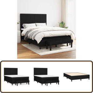 vidaXL Boxspring met matras - 140x200 cm - Zwart Boxspringbed - Bed Met Hoofdbord - Tweepersoonsbed - Zwarte Bed - Boxspring