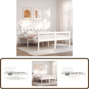 vidaXL Seniorenbed - Massief Hout - Wit - 150x200 cm Massief Hout Bed - Grenenhout Bed - Seniors Bed - Boxspring Bed - Slaapkamer Meubels