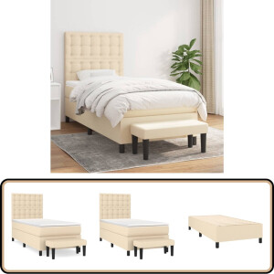 vidaXL Boxspring met matras - 100x200 cm - crèmekleurig Boxspringbed - Pocketvering Matras - Rustgevend Bed - Comfortabel Bed - Hoofdboard