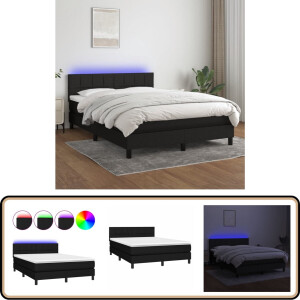 vidaXL Boxspring met LED 140x190 cm - Zwart Boxspring - Led Lamp - Boxspring Met Led - Slaapcomfort - Tweepersoonsbed