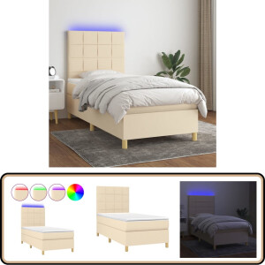 vidaXL Boxspring met matras en LED - crème - 90x200 cm Boxspring - Led Lamp - Creme Kleurig - Pocketed Veren - Boxspring Frame